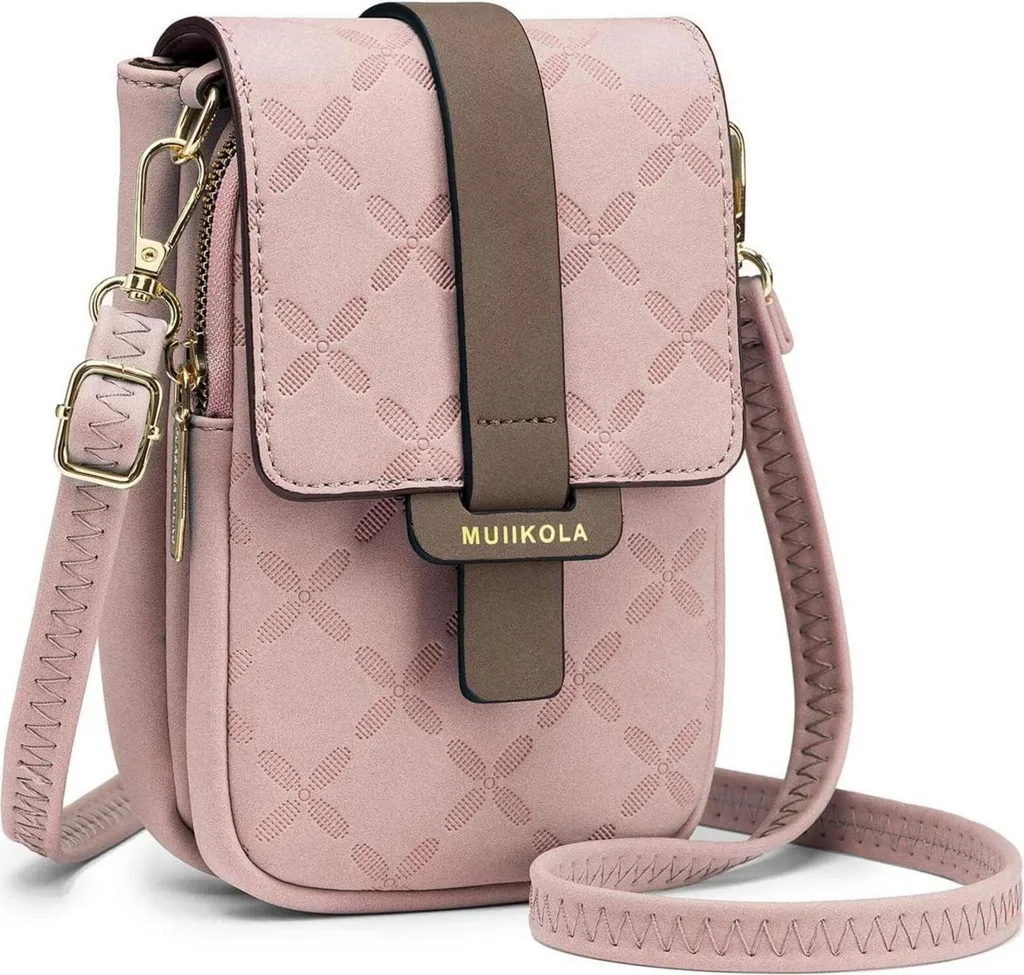 Pochette téléphone pour femme rose en cuir RFID idéale pour le voyage