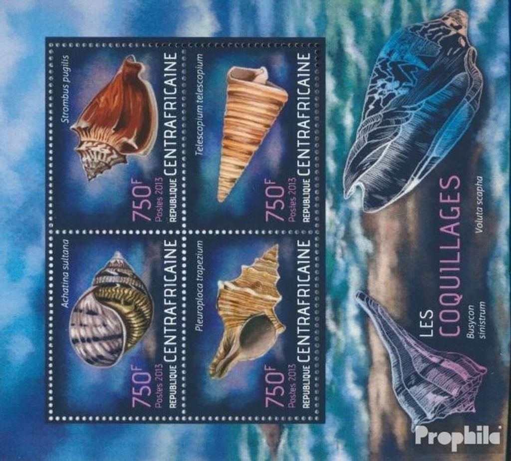 Briefmarken Zentralafrikanische Republik 2013 Mi 4380-4383 Kleinbogen (kompl. Ausgabe) postfrisch Muscheln