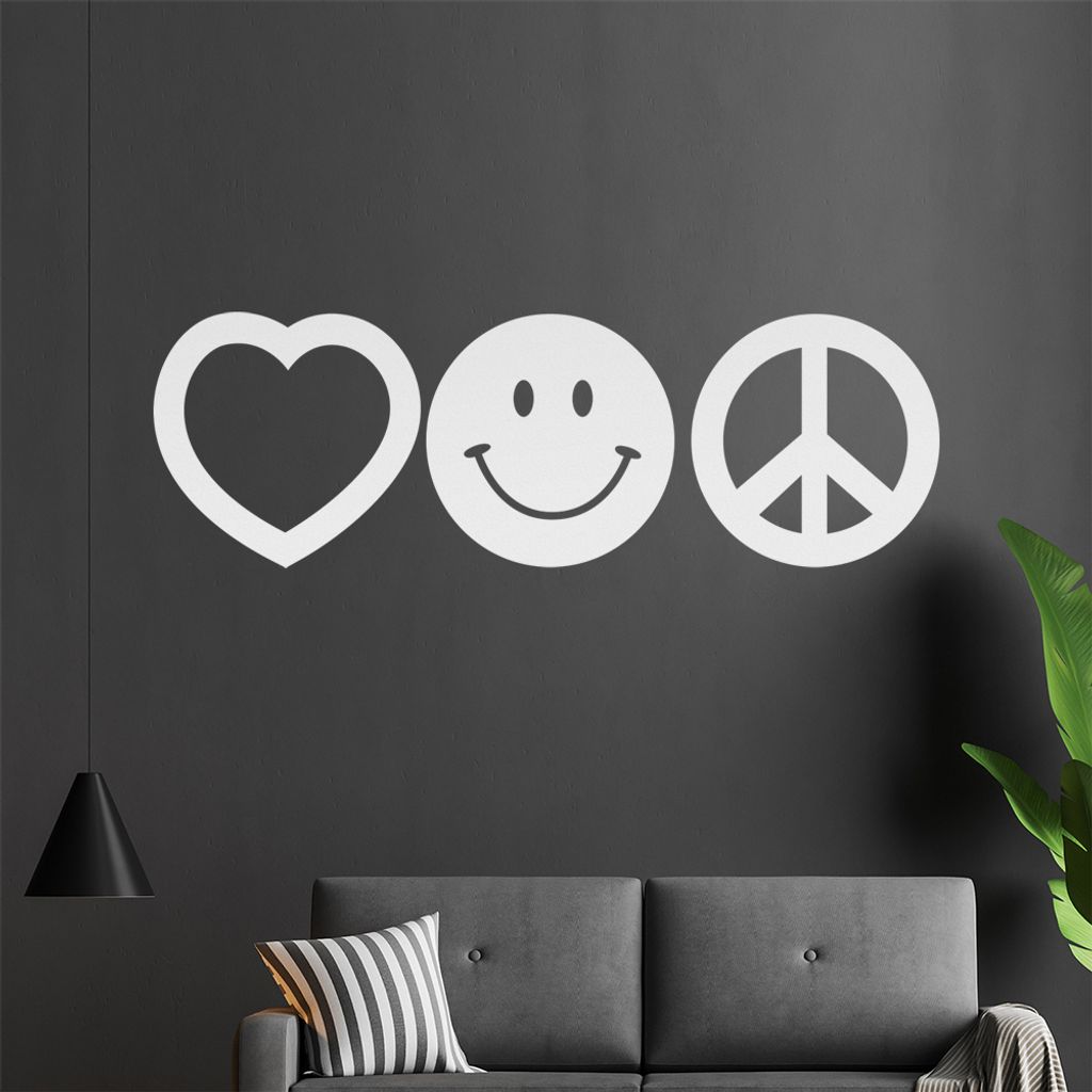 KIWISTAR Heart Smile Peace Symbol Wandtattoo in 6 Größen - Wandaufkleber Wall Sticker - Dekoration, Küche, Wohnzimmer, Schlafzimmer, Badezimmer