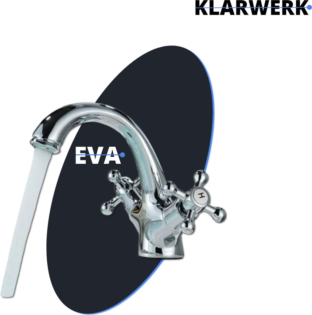 EVA | Vintage Wasserhahn Bad Chrom Silber Bad Armatur | Retro Premium Edelstahl Armatur für Waschbecken | Hotel Gastro Mischbatterie 2 Anschlüsse