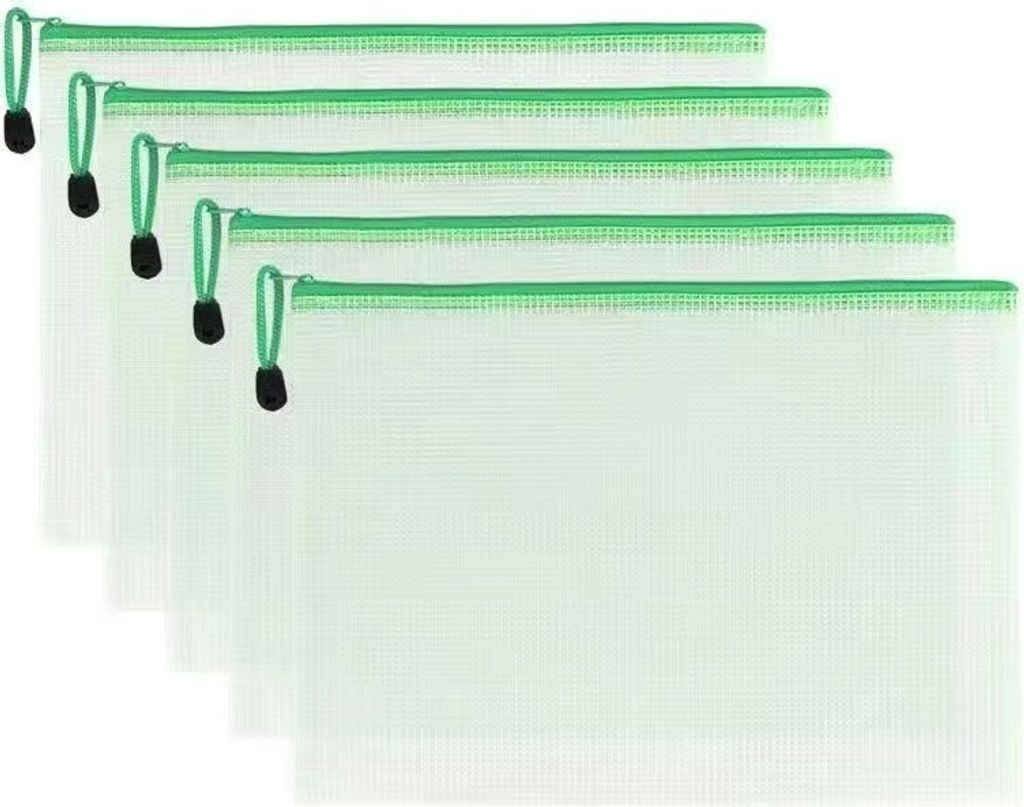 5 Stücke Dokumententasche A4, Wasserdichte Dokumententasche für Akten, Papiere, Quittungen, Kosmetika, Kosmetika, Bürobedarf, Hausaufgaben - Grün