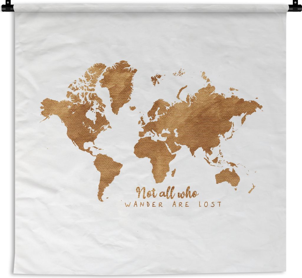 MuchoWow Wandteppich Wandbehang Weltkarte - Bronze - Zitat 150x150 cm Tapisserie Dekoration Wandtuch - Wohnaccessoires - Modernes