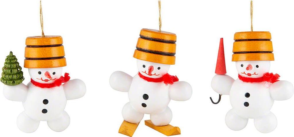 Christbaumschmuck Schneemann, 3 Stück (5cm) von Zenker Volkskunst