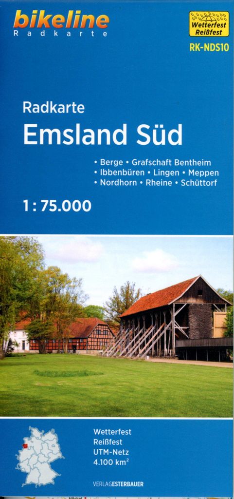 Radkarte Emsland Süd (RK-NDS10): Berge – Bippen – Ibbenbüren – Lingen – Meppen – Nordhorn – Rheine – Grafschaft – Bentheim, 1:75....