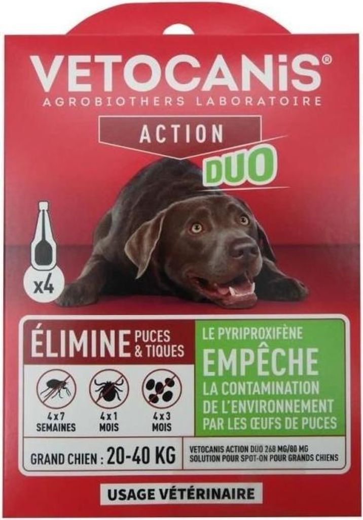 Pipetten - VETOCANIS - x4 Anti-Floh- und Zecken-Duo-Pipetten 268 mg/80 mg für große Hunde