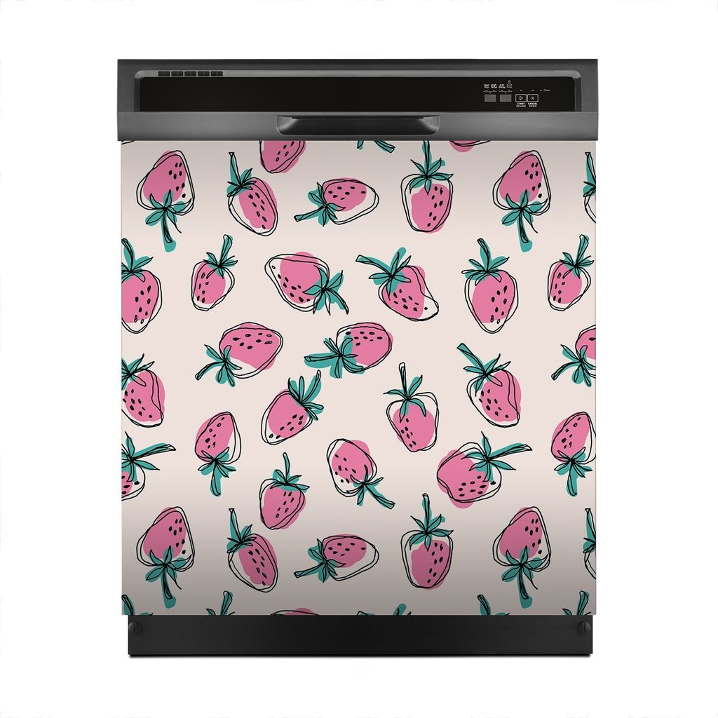 Aufkleber sticker 60x60 cm Dekorative folie Spülmaschine - Rosa Erdbeeren doodle
