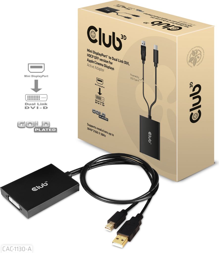Club3D Adapter MiniDisplayport > DVI DualLink HDCP Off St/Bu retail