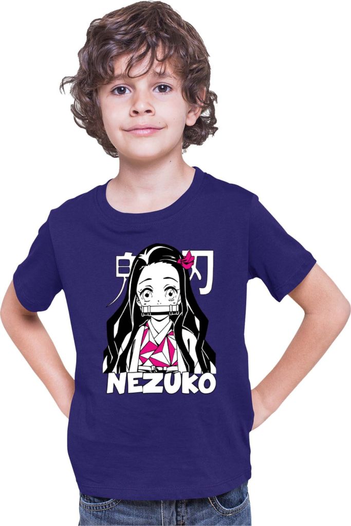 Kinder T-Shirt Demon Anime Slayer Kimetsu No Yaiba Nezuko Kamado 008, 5-6 Jahr - 116 / Dunkelblau