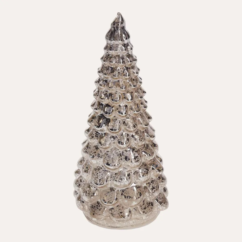 Objet de décoration arbre lumineux en verre argenté et LED intégrées