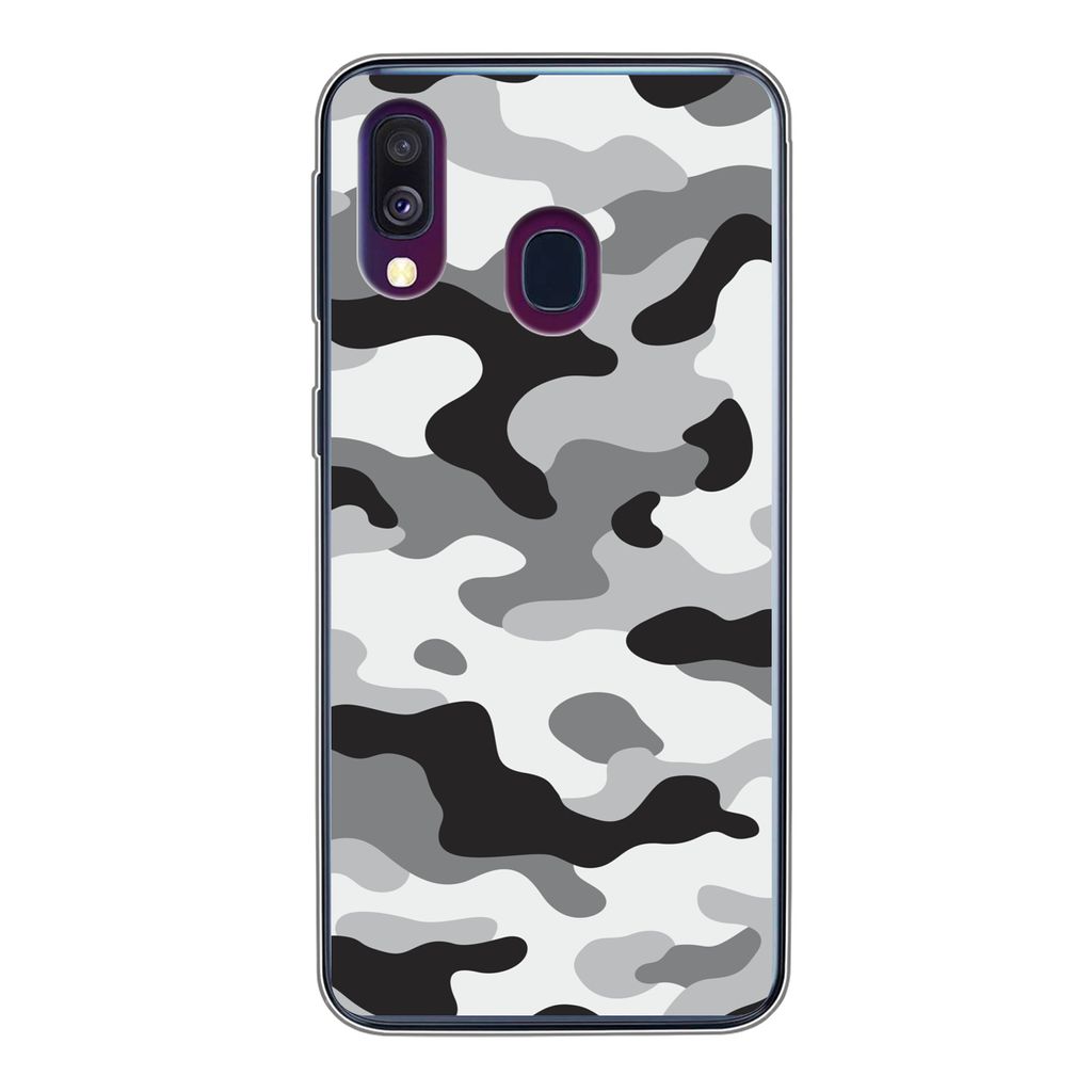 MuchoWow Handyhülle Schutzhülle Hülle für Samsung Galaxy A40 Schwarz-weißes Camouflage-Muster Silikon Softcase Handy Hülle - Handy-Tasche