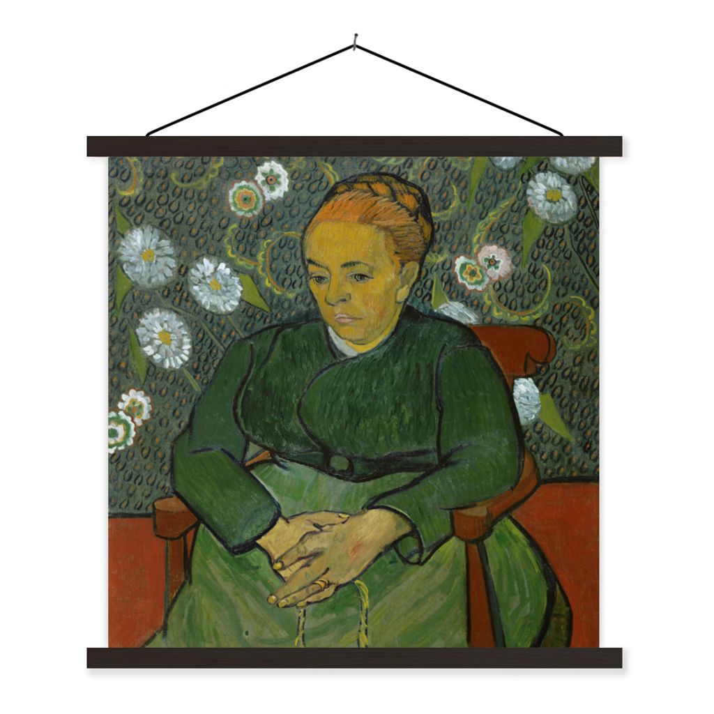 MuchoWow Textilposter La berceuse (Porträt von Madame Roulin) - Vincent van Gogh 90x90 cm mit schwarzem Rahmen - Magnetisches