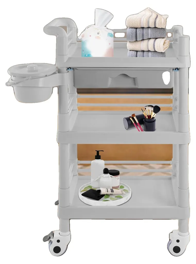 Desserte de salon mobile à roulettes, meuble de rangement avec poubelle