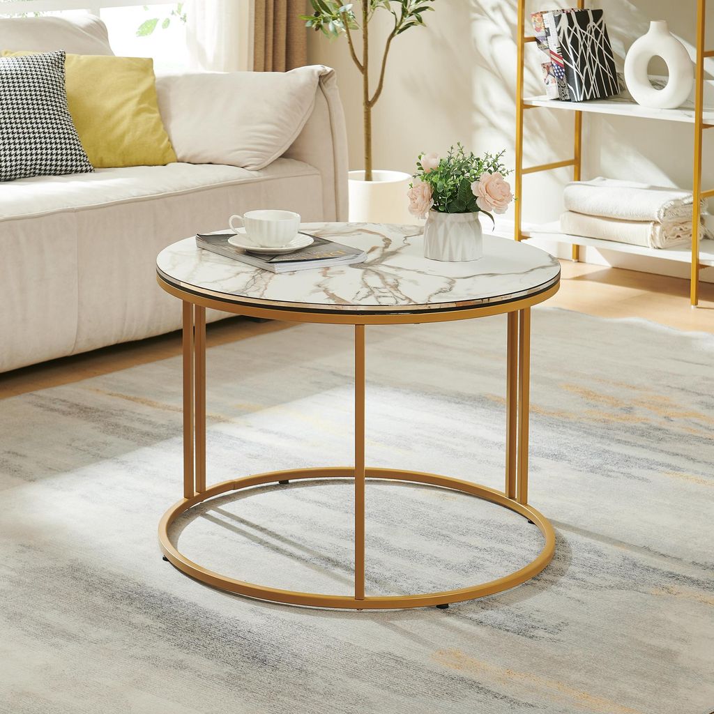 Table basse 'Aulum' 50 x 70 cm marbre, blanc / or Image du produit 