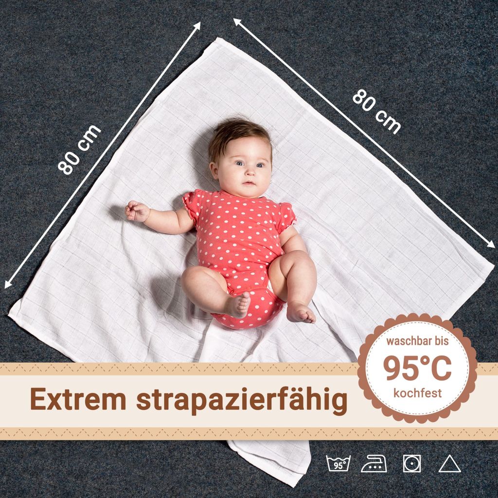 ZOLLNER 10er Set Musselin Spucktücher in 80x80 cm aus Produktbild 5