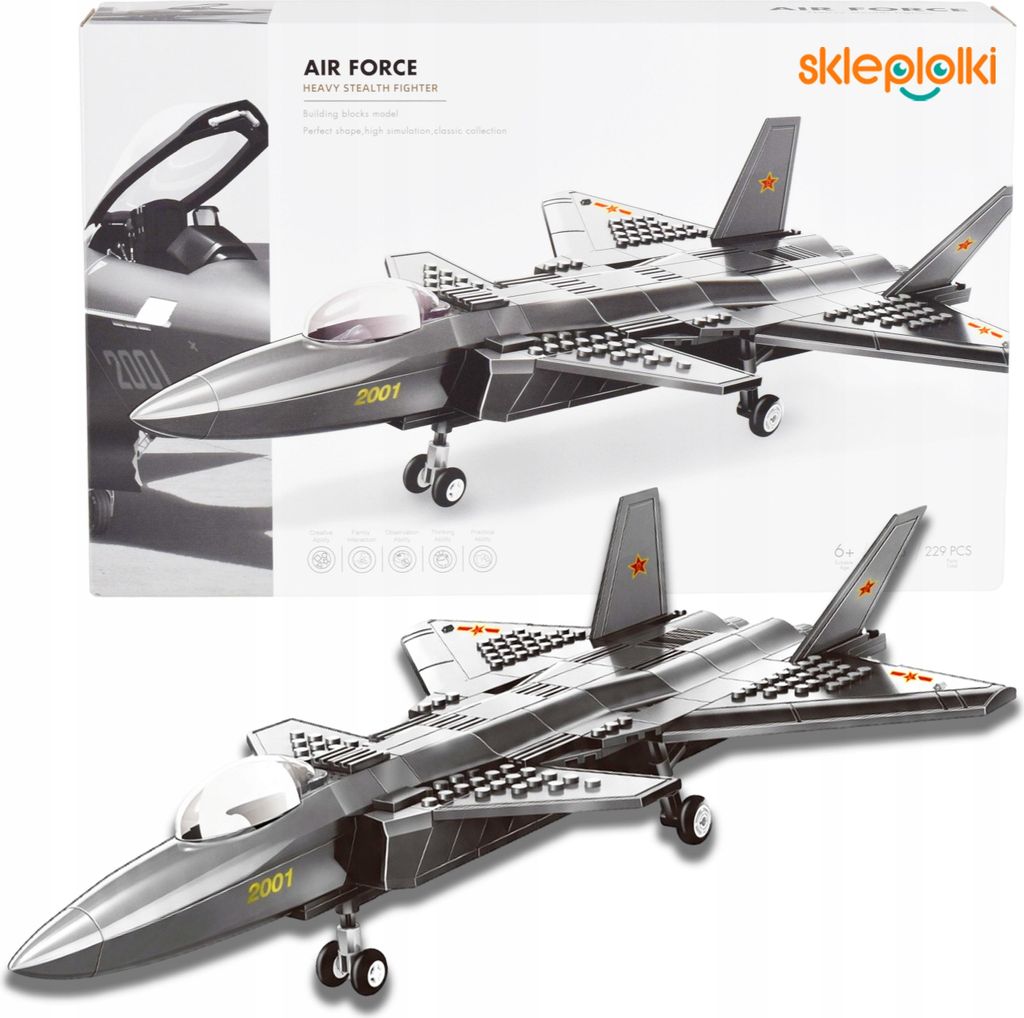 Lolex | Konstruktionsspielzeug Flugzeug - Bunt - 229 Teile - Militärflugzeug - Baukasten