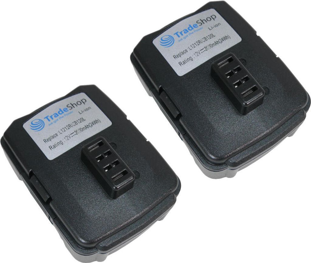 2x Trade-Shop Li-Ion Akku 12V / 2000mAh für Ryobi/AEG BS12CA LSD1201 LSD1201PB CSDT1202N LSD1202 LSD1202PB LSDT 120 CS120L CSDT1202 CR1201 CH120L