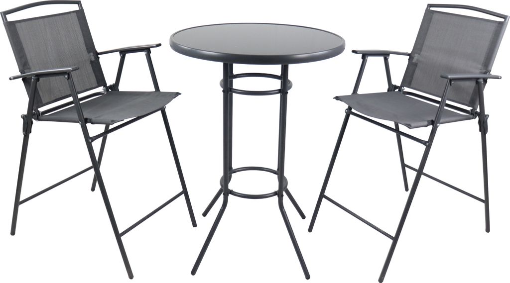 VCM 3-tlg Gartenmöbel Set | Bartisch | 1x Stehtisch, 2x Barstühle | Tisch Maße ca. H. 98 x B. 70 x T. 70 cm | Garten Set - Garlos