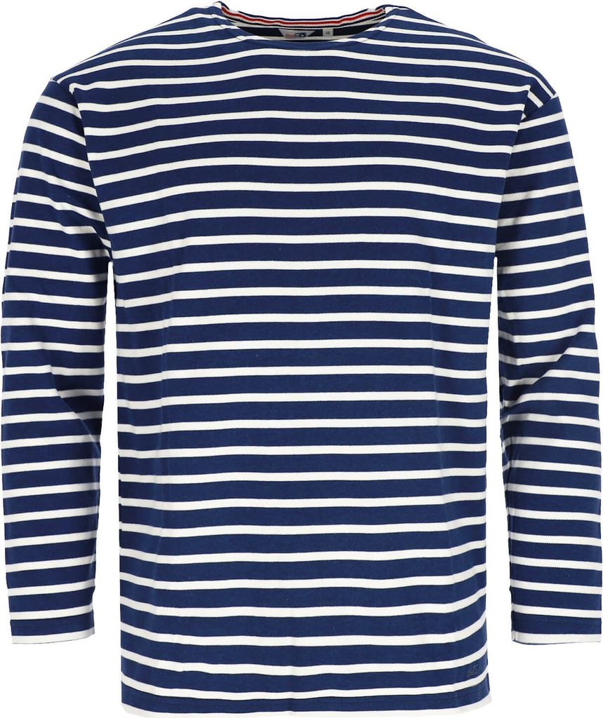 modAS Herren Shirt Bretonisches Streifenshirt - Ringelshirt Streifenshirt Langarmshirt mit Streifen aus Baumwolle in Blau-Meliert-Weiß Größe 48
