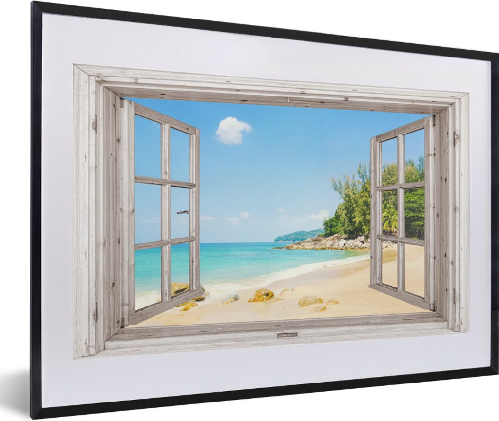 MuchoWow Gerahmtes Poster Aussicht - Strand - Sand 60x40 cm - Poster mit Schwarzem Bilderrahmen Wandposter Rahmen Foto Bilder - Schlafzimmer - Pl...