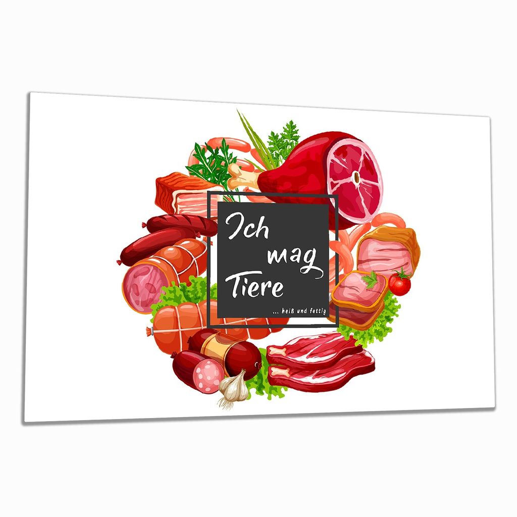 Wallario Herdabdeckplatte aus Glas, Größe 80 x 52 cm 1-teilig, Motiv Ich mag Tiere - Fleisch