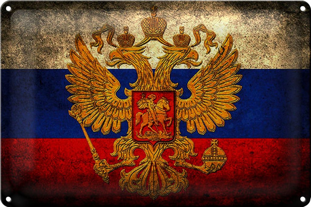 Blechschild Flagge 18x12cm Russland Fahne Wappen