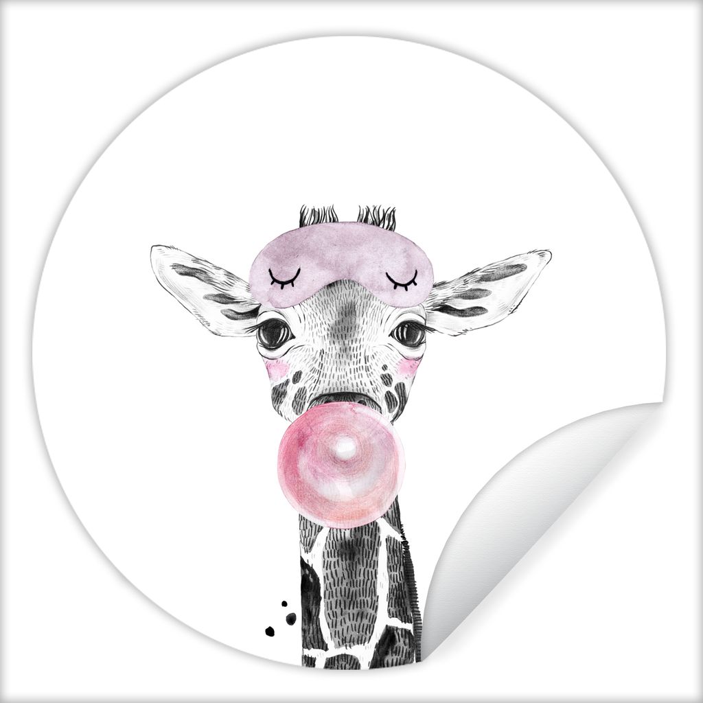 MuchoWow Runde Wandtattoo - Wandsticker Tapete Aufkleber Giraffe - Kaugummi - Rosa - Schlafmaske - Kinder - Mädchen Ø 80 cm Selbstklebend und R...