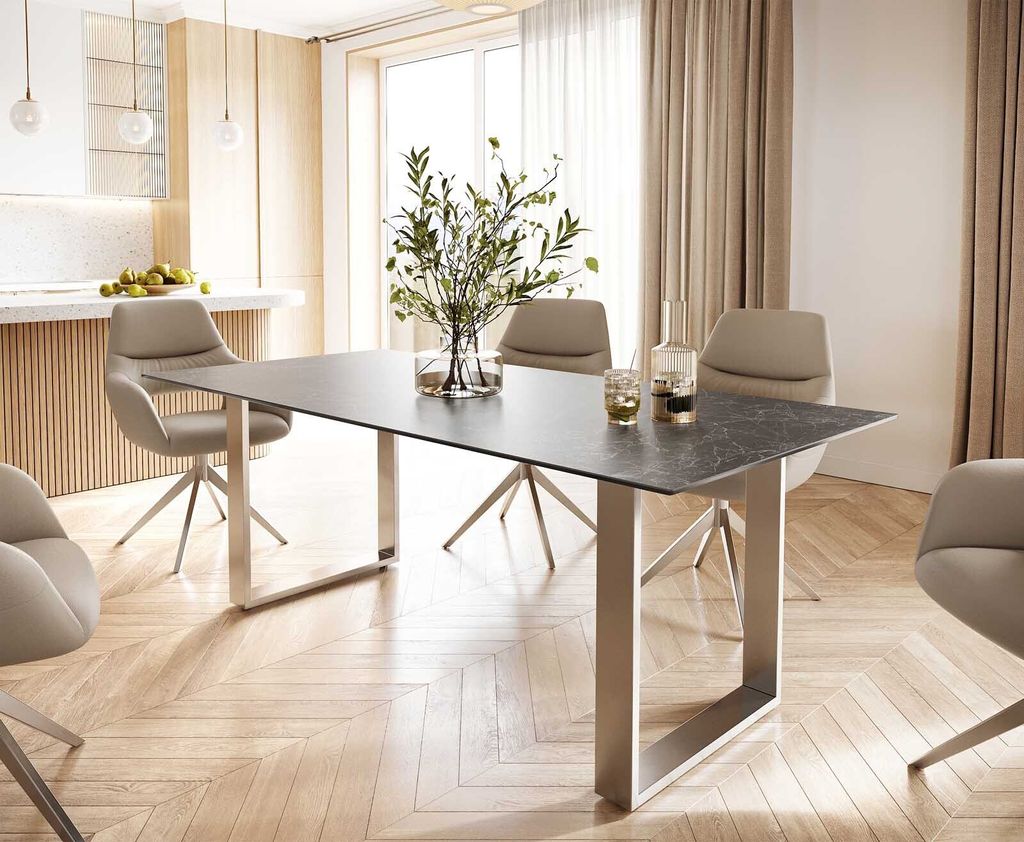 DELIFE Esstisch Edge 200x100 Keramik Laminam Nero Greco Anthrazit Edelstahl Schmal