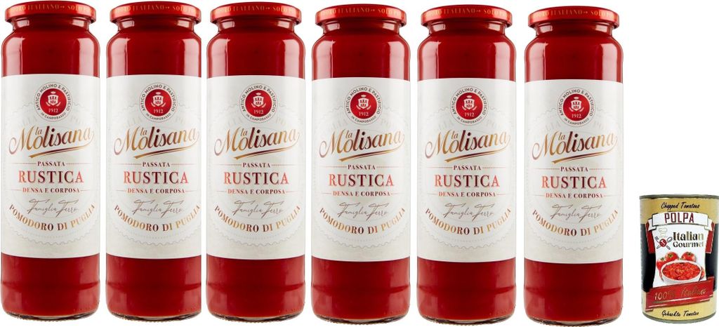 La Molisana Passata di Pomodoro Rustica, Tomatenpaste Tomaten sauce 100% Italienisch 6x 690g + Italian Gourmet polpa 400g