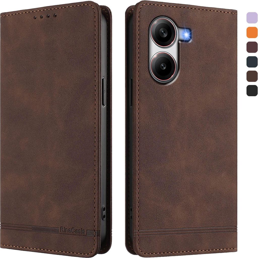 Hülle für Xiaomi Poco X7 Pro, Retro Kunstleder Ständer Klapphülle mit Kartenfächer und Magnetische Braun