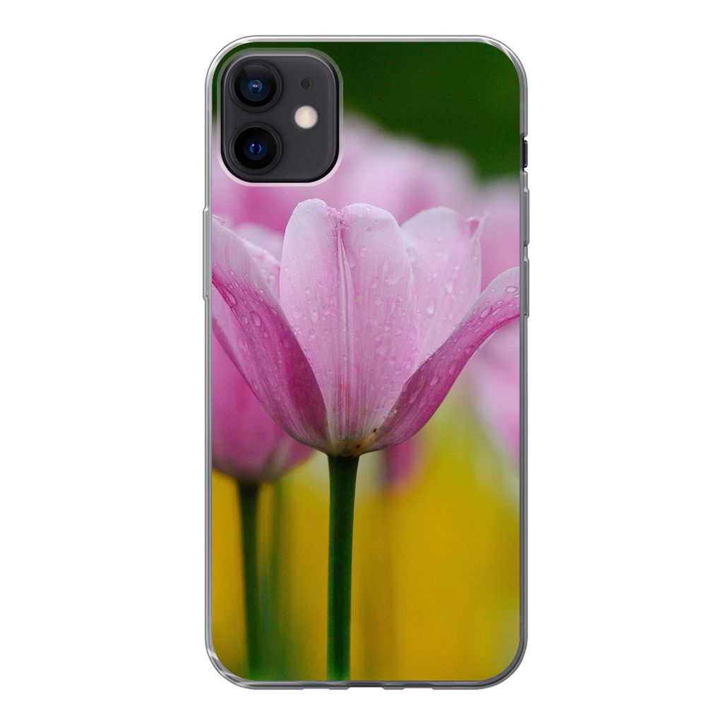 MuchoWow Handyhülle Schutzhülle Hülle für iPhone 12 mini Blumen - Tulpen - Rosa Silikon Softcase Handy Hülle - Bild