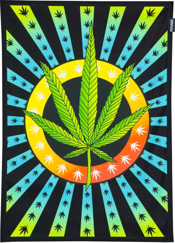 PSYWORK Schwarzlicht Stoffposter Neon "Weed Leaf", 0,5x0,7m