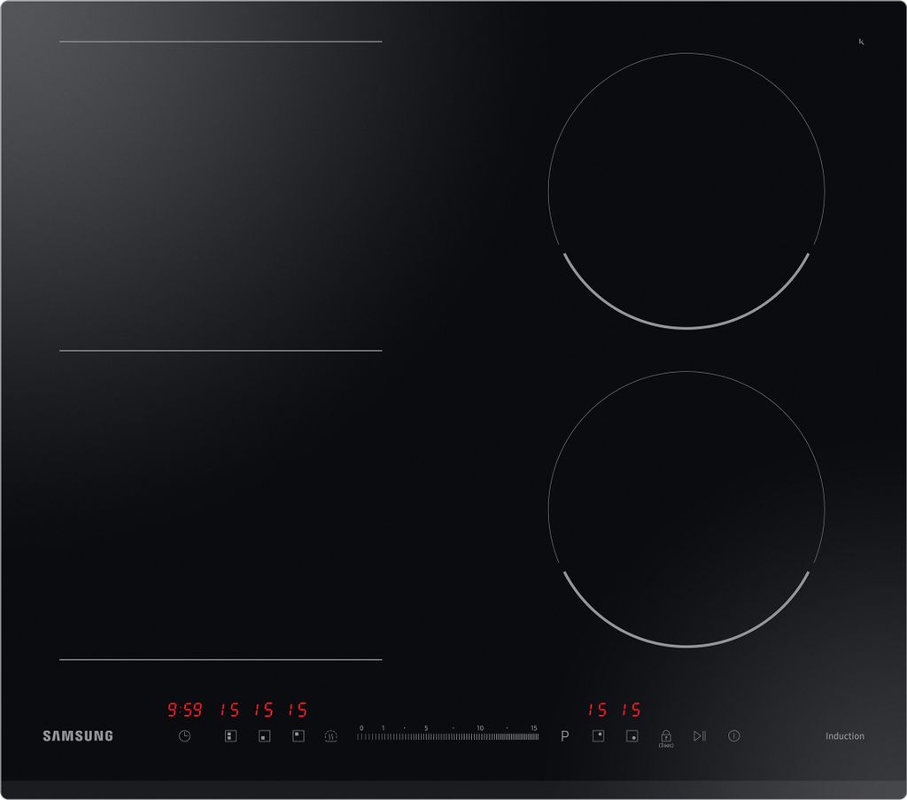 A top-down view of a black induction cooktop.