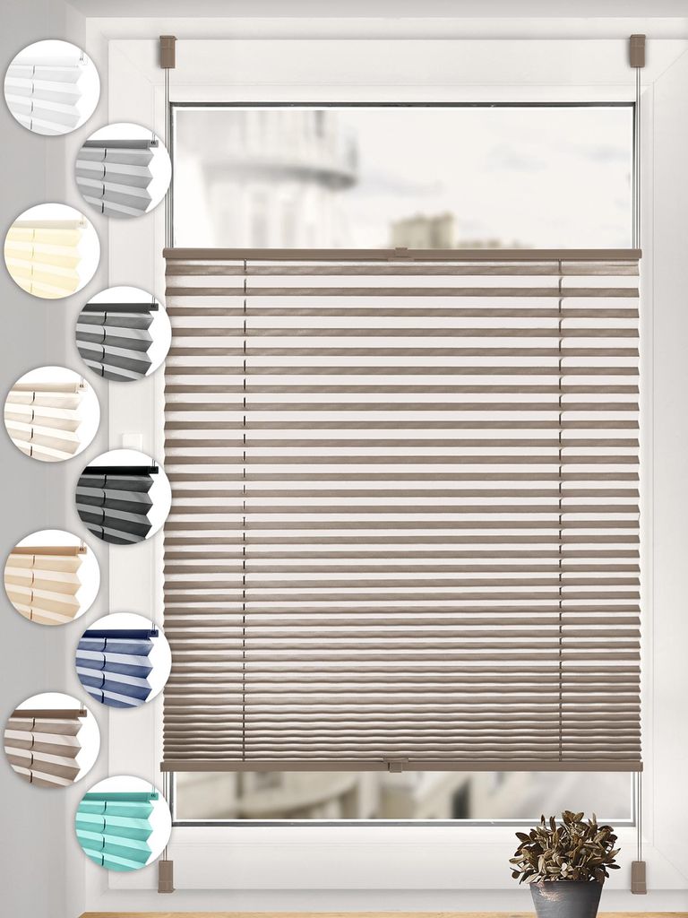 Sonello Plissee Klemmfix ohne Bohren 105cm x 100cm Braun Faltrollo Plisseerollo Jalousie für Tür & Fenster Blickdicht Sichtschutz Sonnenschutz Fe...
