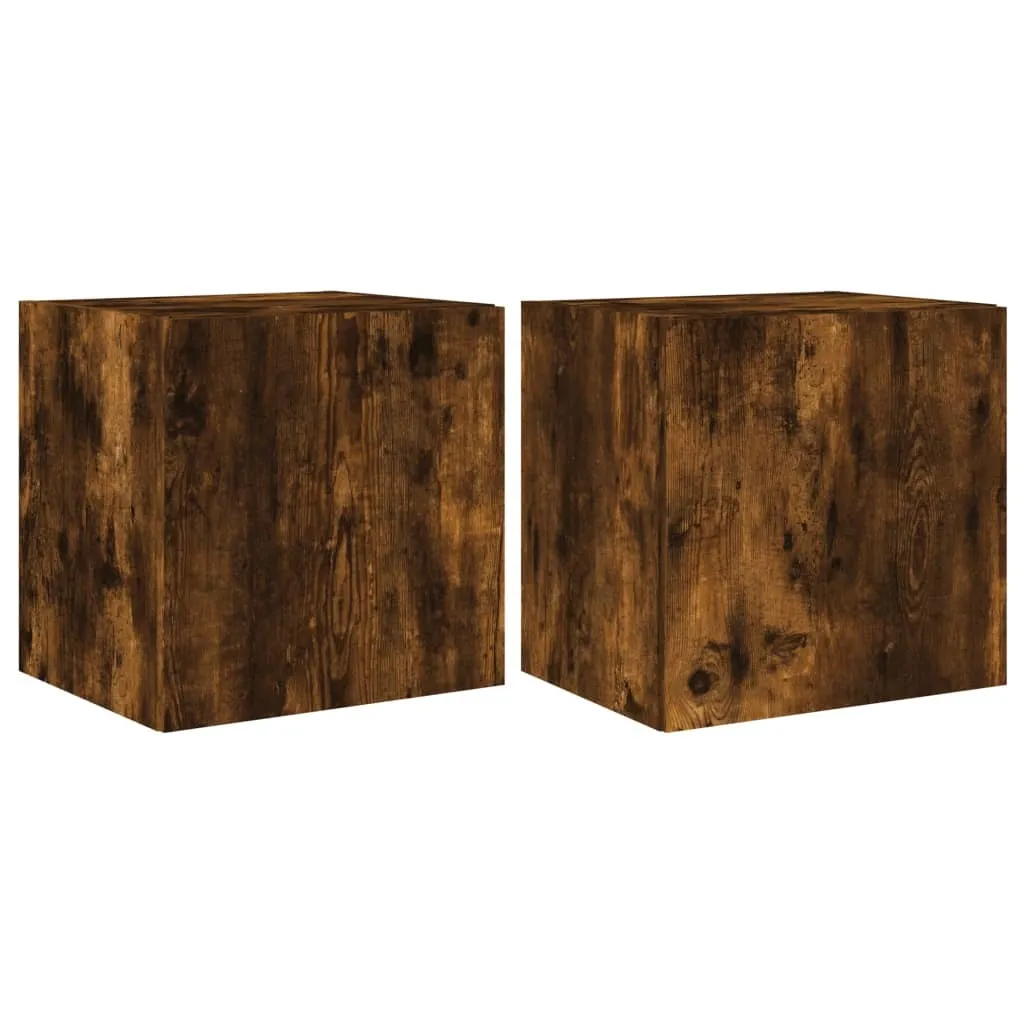 Coppia Pensili TV Moderni Rovere Fumé con Luci LED Integrate