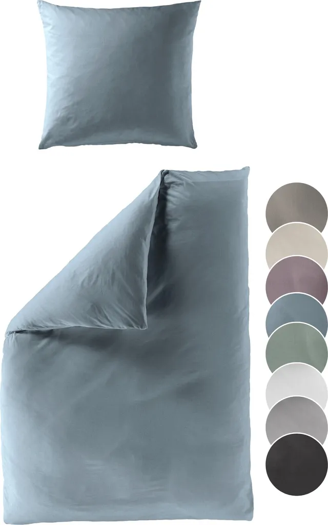 liebling - Biancheria da letto in raso, blu jeans, 1 x copripiumino 220 x 240 cm + 2 x federa 40 x 80 in 100% cotone morbido come la seta