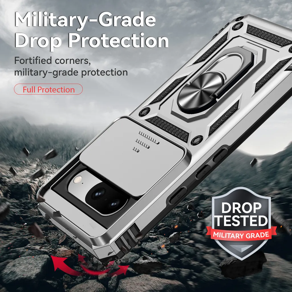 Cover Protettiva Pixel 8 Argento - Doppio Strato e Ring Stand - 7