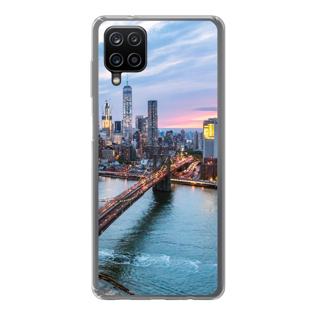 MuchoWow Handyhülle Schutzhülle Hülle für Samsung Galaxy A12 New Yorker Skyline an der Brooklyn Bridge Silikon Softcase Handy Hülle - Bild