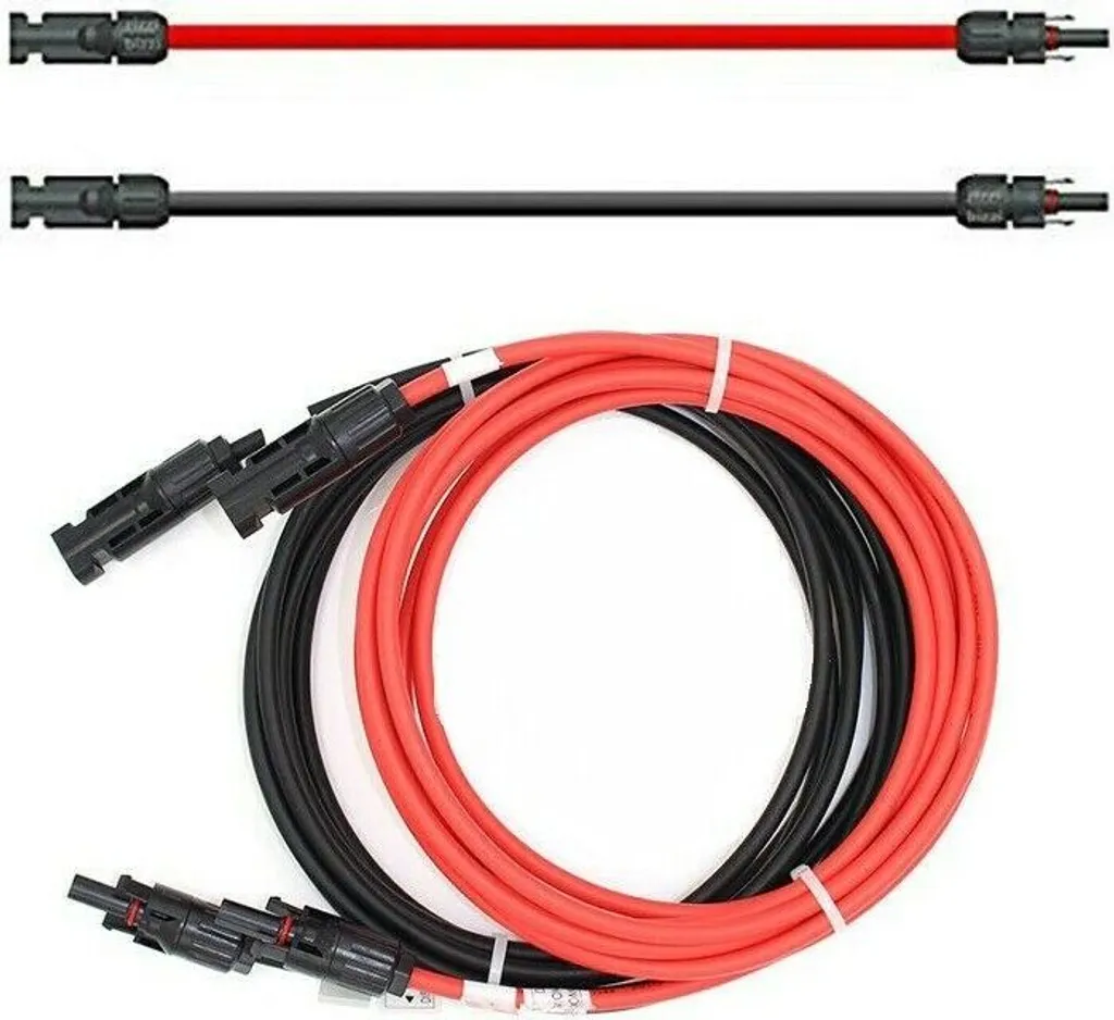 Câble solaire 4 mm² rouge et noir avec rallonge de 2 x 5m pour panneaux