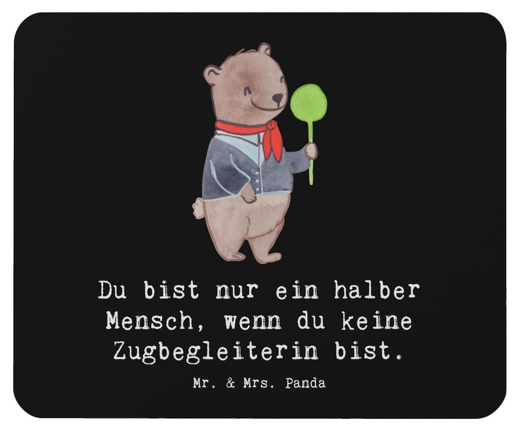 Mr. & Mrs. Panda Mousepad Zugbegleiterin Herz - Schwarz - Geschenk, Mauspad, laptop, Mouse Pad, pc mausunterlage, mousematte