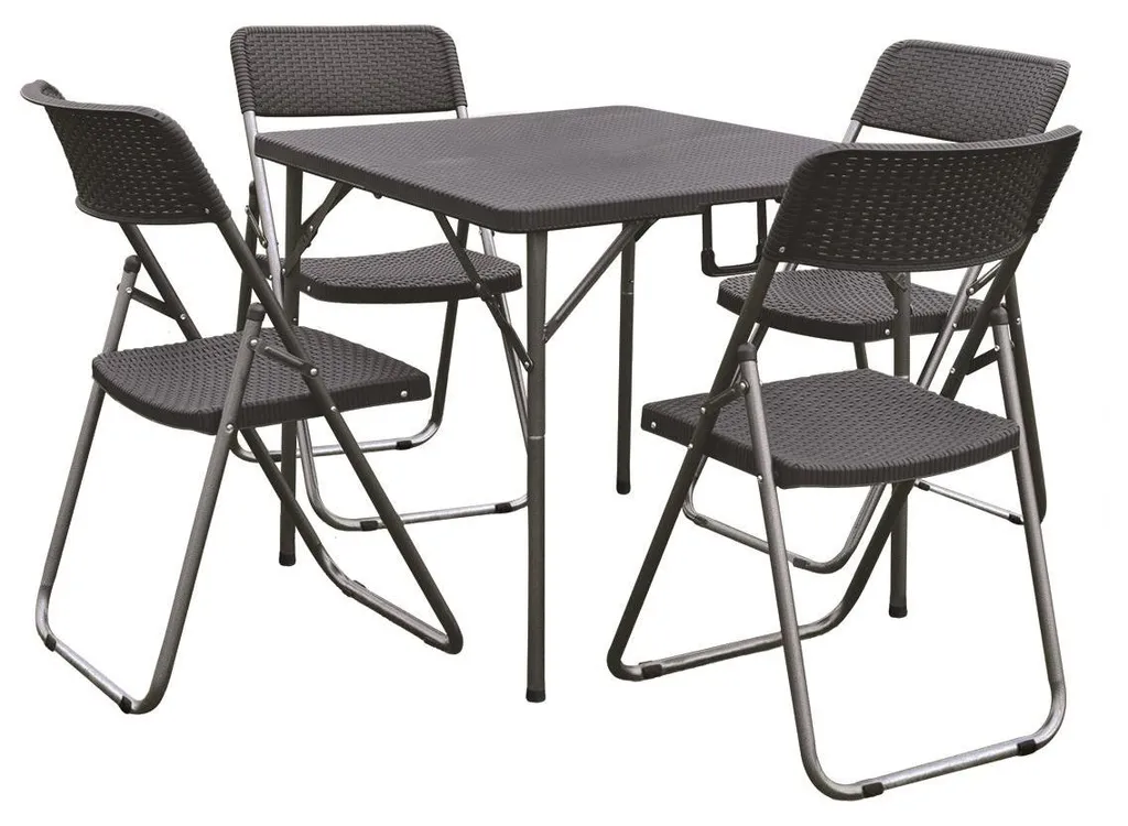 Table pliante avec 4 chaises Garden Ecco Fatto anthracite en acier et résine