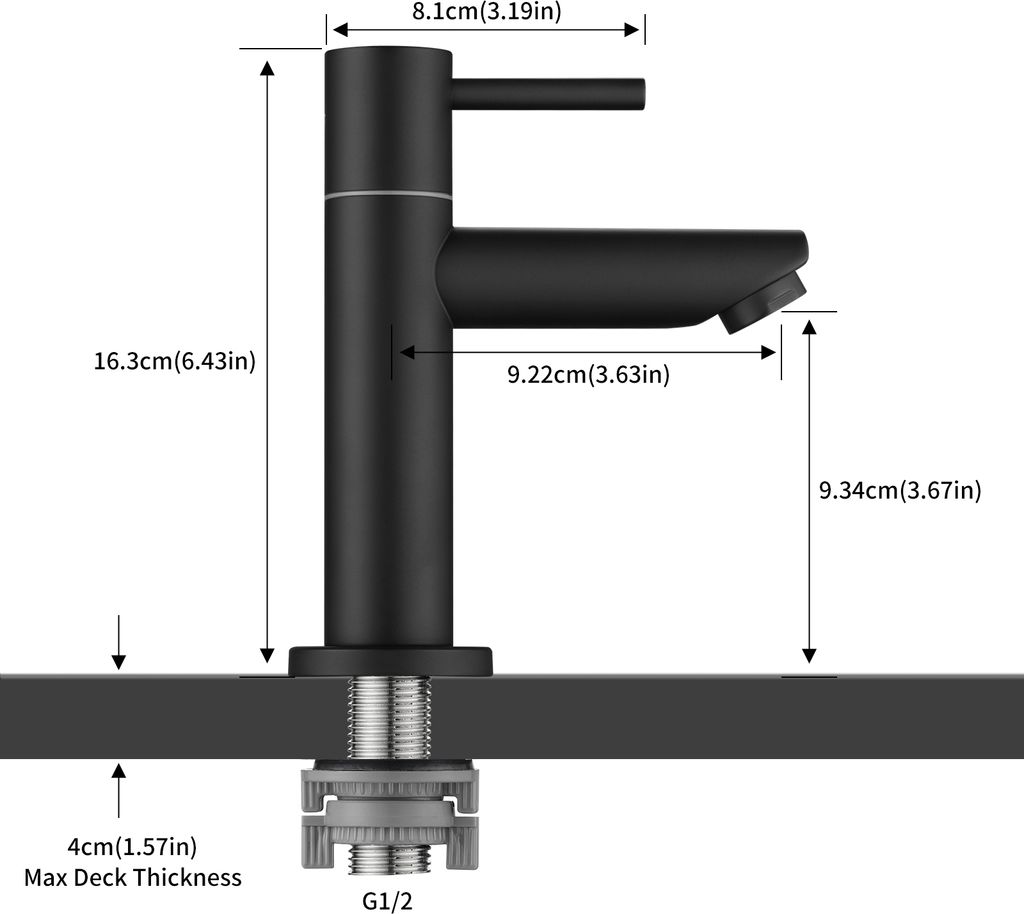 Kaltwasser Armatur für Bad Wasserhahn Schwarz Produktbild 11