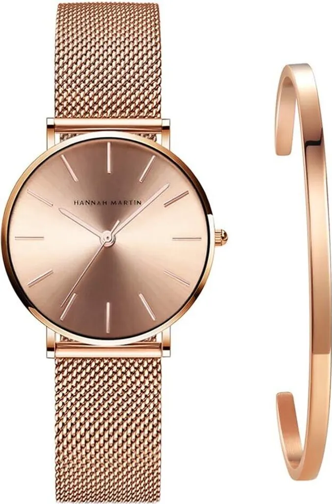 Set Orologio Donna Elegante Mesh Rose Gold Impermeabile e Bracciale