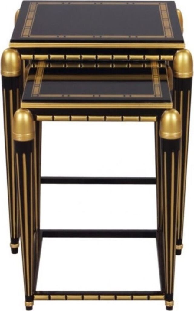 Casa Padrino Luxus Wohnzimmer Beistelltisch Set Schwarz / Gold 45 x 45 x H. 54 cm - Luxus Möbel