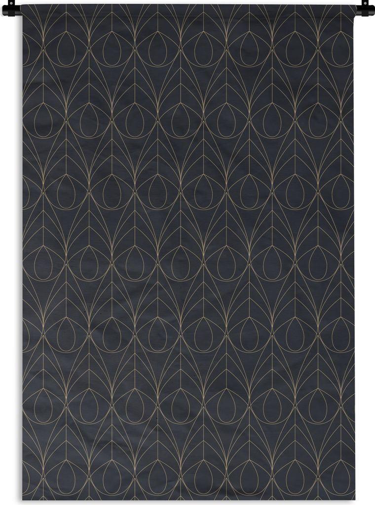 MuchoWow Wandteppich Wandbehang Geometrische Formen - Art déco - Gold - Schwarz 90x135 cm Tapisserie Dekoration Wandtuch - Baumwolle - Wandskulptur