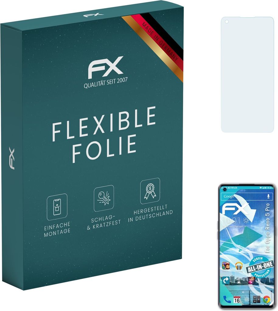 atFoliX FX-ActiFleX 3x Schutzfolie kompatibel mit Oppo Reno 5 Pro Folie