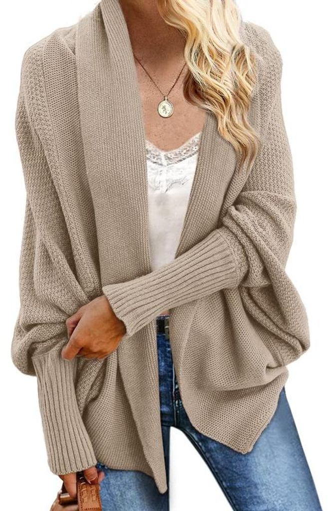 Damen-Cardigan im Kimono-Stil, Fledermausärmel, Zopfmuster,Größe:M