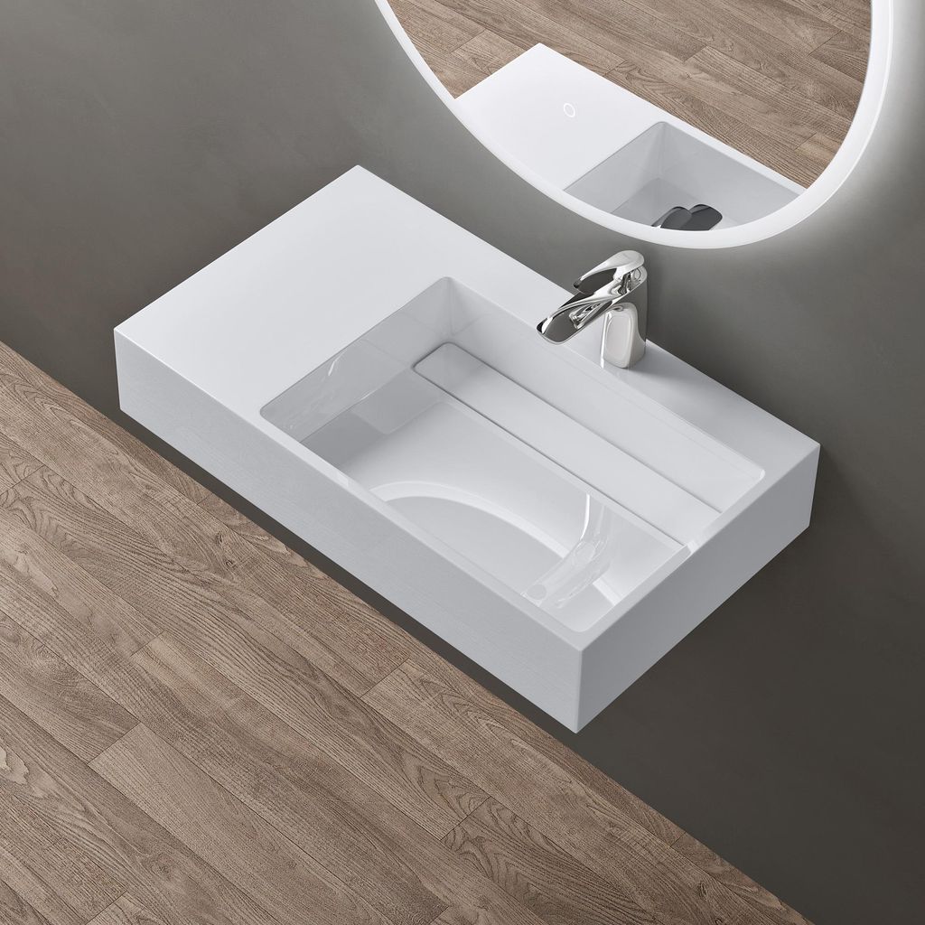 doporro Lavabo Suspendu Blanc 75cm Vasque à Poser Lave Image du produit 