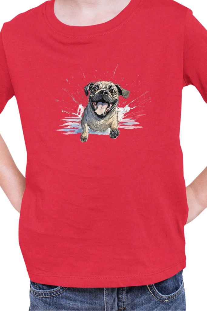 Kinder T-Shirt Funny Dogs Breeds Pug Dog Breed 010, 12-13 Jahr - 152 / Rot