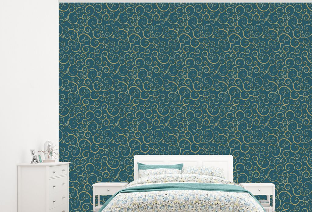 MuchoWow Fototapete für Wohnzimmer oder Schlafzimmer Wandtapete Vinyl Motivtapete Muster - Wellen - Spirale - 375x300 cm - Tapezierpapier