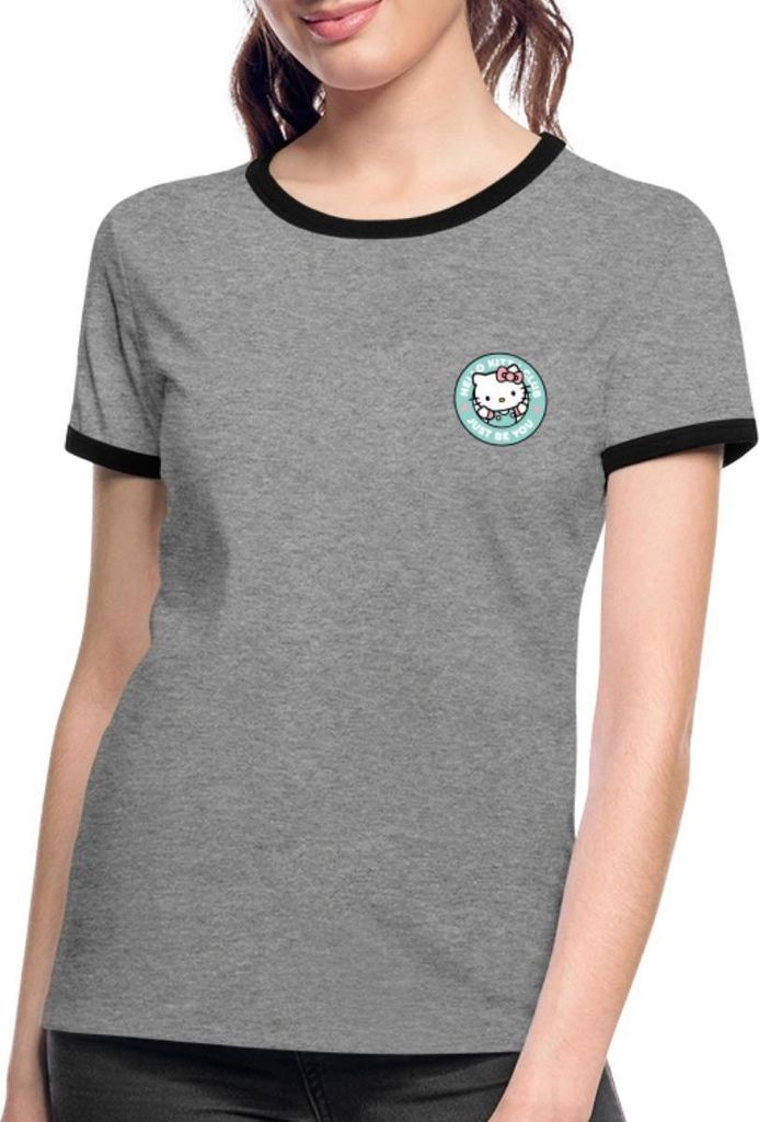 Spreadshirt Hello Kitty Club Just Be You Frauen Kontrast T-Shirt, M, Grau meliert/Schwarz